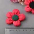 Handcrafted Red Fabric Flower DIY Craft Accessory with Green Center for Headwear Decor - Watermelon Red Semi-Finished W1-4