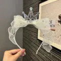 Kinder Kronen Haarreif mit weißem Netz Schleife und Strass Tiara, süßes Prinzessin Diadem. - Aprikose