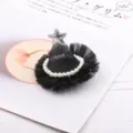 Kids black mesh pearl witch hat hair clip with cute silver star variant for party style - Black Semi-Finished