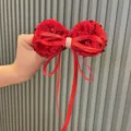 Rote Pailletten Schleife Haarklammer für Mädchen, glänzendes Samt Haaraccessoire mit Perlen. - Pailletten Schleife Haarklammer (B4-6) / Rosa