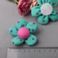 DIY fabric flower accessories, teal polka dot floral charms for handmade hair clips crafts. - Cyan Semi-Finished B1-2