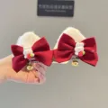 Rote Hasenohren Haarspange mit süßer Erdbeere und kleiner Glocke für Kinder Haarschmuck. - Weiß Paar Clips Glocke E3-3