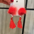 Rote Plüsch Bommel Haarklammern mit Quasten, süße festliche Haarschmuck für Kinder und Mädchen. - Dunkelrot Paar Clips K2