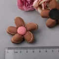 Brown fabric flower DIY accessory with pink polka dot center for hair clip crafting - Coffee Semi-Finished B2-2
