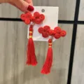 Rote chinesische Knoten Quaste Haarspange festliche Neujahr Haaraccessoire Variante. - Pfirsich Paar Clips G3-1