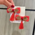 Rote Schleife Haarspangen mit Quasten, süße Neujahrs Haarschmuck für Kinder und Babys. - Orangerot Ruyi Clips I4-4