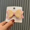 Bunte Glitzer Schleife Haarklammer, rosa und gold mehrschichtiges Kinder Haaraccessoire. - Gelb Rosa Haarnadel-Stil