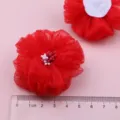 Rote Stoffblume DIY Zubehör Variante, Mesh Blumen Material für Haarspangen und Schuhdekoration. - Halbfabrikat (F2-3) / 1 Stück / Rot