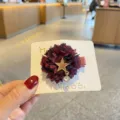Kinder Blumen Haarklammer mit Strass Stern Anhänger, rot blaues Netzstoff Haaraccessoire. - Weinrot Haarschnitt (C1-5)