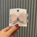 Bunte Glitzer Schleife Haarklammer für Kinder, funkelndes Prinzessinnen Haaraccessoire. - Rosa Weiß Haarnadel-Stil