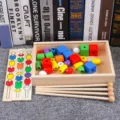 Wooden early education threading bead toys set for kids color cognition building blocks - Intellectual Beading Building Block Box / Multicolor