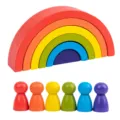 Giocattolo impilabile arcobaleno in legno colorato con bambole abbinate per bambini. - Blocchi arcobaleno OM