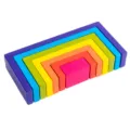 Blocchi impilabili arcobaleno in legno rettangolari colorati giocattolo educativo per bambini. - Arcobaleno quadrato DX