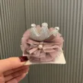 Kinder Netz Krone Haarspange, süßes Prinzessin Haaraccessoire mit Glitzer und Perle. - Haarspange-Stil (S2-5) / Dunkellila (Haarspange-Stil)