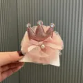 Kinder rosa Netz Krone Haarspange süße Prinzessin Haarschmuck mit Strasssteinen und Schleifen. - Haarspange-Stil (S2-5) / Blassrosa (Haarspange-Stil)