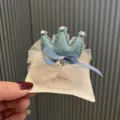 Kinder blaue Glitzer Krone Haarklammer mit weissem Tüll Schleife und Perle für Prinzessin. - Haarspange-Stil (S2-5) / Pfauenblau (Haarspange-Stil)