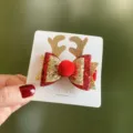 Weihnachten kinder glitzer schleife rentier geweih haarklammer festliches haaraccessoire - Roter Bommel Geweih Stil