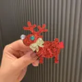 Weihnachten rote Glitzer Rentier Haarklammer mit Strass Augen fur Kinder Feiertag Zubehor - Pailletten Rentier Stil