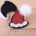 Weihnachtshut DIY handgemachte Haarschmuck rote und schwarze Glitzer süße Patches für Basteln - Rot-Weiß Gestreifte Weihnachtsmütze Aufnäher / Rot