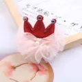 Fermaglio per capelli corona rete bambini dolce principessa accessori fiocco lucido per ragazze - Rosso Coreano (Semilavorato)