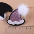 Weihnachten Mütze Aufnäher DIY Haarschmuck glitzernd rosa schwarz Bommel Bastelbedarf - Weihnachtsmütze Patch / Rosa
