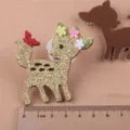 Glitzerndes Gold Hirsch Filz Patch DIY Weihnachts Haarschmuck Bastelbedarf fuer Kinder Handarbeit - Goldenes Pailletten-Reh (Tüllblumen-Dekor) / Irisierendes Gold