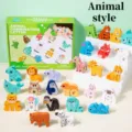 Blocchi di costruzione alfabeto animali in legno giocattolo educativo precoce per bambini. - Stile Animale