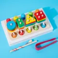 Wooden shape sorting and matching stacking blocks toy with magnetic catching game for kids. - Four-Column Fishing / Colorful