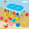 Kids wooden educational number matching shape puzzle pull along car toy for early learning - MZM-Number Matching Pull-Along Toy