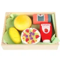 Set di giocattoli da cucina in legno, modello di torta di hamburger di cibo per bambini. - YLB Set da colazione in scatola di legno