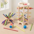 Wooden balance stick game set for kids educational toy variant with colorful sticks and dice tower. - Six-Sided Acrylic Stick Game