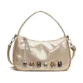 Modische Damen Schultertasche Schlangenleder Optik Kristalle glänzende Handtasche für Alltag - Hellbeige