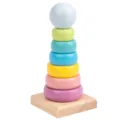 Wooden rainbow stacking ring toy with colorful pastel rings and base for kids early learning. - DX Rainbow Tower B