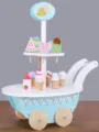 Wooden ice cream cart toy for kids, pretend play kitchen set with colorful ice cream cones. - KBQ-American Style Ice Cream Cart
