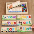 Wooden spelling word puzzle toy set with storage box, early educational montessori toys for kids. - Wooden Word Spelling Box