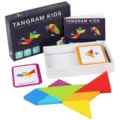 Holz Tangram Kinder Lernspielzeug Puzzle Set mit 60 Karten und logischen Denkspielen - Tangram