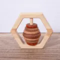 Wooden baby grasping rattle teether toy hexagonal design natural wood sensory development - HJ Model P
