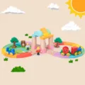 Set di giocattoli per trenini in legno per bambini, veicoli magnetici e blocchi per gioco creativo. - Set di binari a forma di 8 / Multicolore