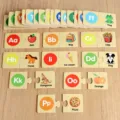 Wooden alphabet matching puzzle set, educational kids learning toy with cute animal patterns. - Alphabet Cognition Puzzles