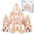 Natural beech wood building blocks set 75 pcs castle educational DIY toys for kids children - 75 Pieces / Original Color