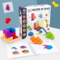 3D wooden spatial puzzle toy set with colorful blocks and instruction guide for kids. - 3D Space Master Level 2
