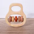 Wooden baby hand rattle teething toy with colorful rolling rings for infant grasp training. - HJ Model N