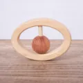 Wooden baby rattle toy, natural teething grasp training ring, safe sensory baby gift for newborn. - HJ Model O