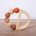 Wooden baby teether toy and grasping rattle with colorful wooden beads for infant teething. - Model HJ-K