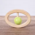 Wooden baby rattle toy with green ball, smooth surface, natural wood material for teething grab. - Model HJ-H