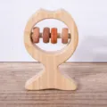 Wooden baby rattle and teething toy, natural wood grasping toy for infant sensory development. - Model HJ-I