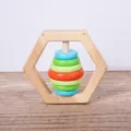 Wooden baby grasping rattle toy, sensory training teething multi-color ring toy for infants. - Model HJ-G