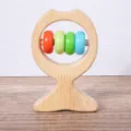 Wooden baby rattle teether toy with colorful rings, natural wood grasping sensory toy for infant - Model HJ-B