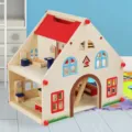 Ξύλινο σπίτι κούκλας DIY βίλα παιχνίδι με μινιατούρες επίπλων για παιδιά δώρο. - Κουκλόσπιτο