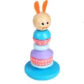 Wooden stacking toy, colorful tumbler block set with cute animal head design for toddlers. - Rabbit Style